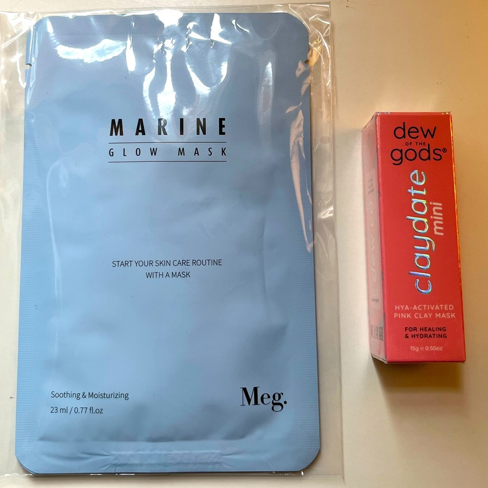 Meg. Marine Glow Mask & Dew of the Gods Pink Clay Mask